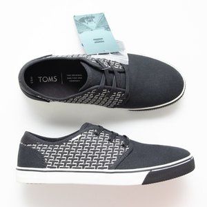 Toms Carlo Sneakers Lace Up Canvas Shoes Casual Retro Black White Size 8.5 New